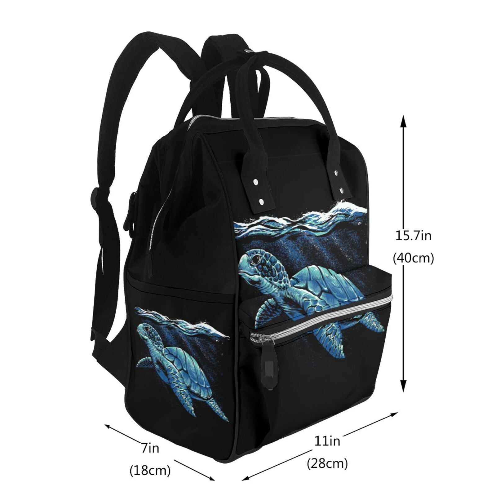 Ratiio Ocean Turtle Mummy Backpack - Waterproof Twill Canvas, Large Capacity Diaper Bag with Multiple Pockets and Adjustable Straps