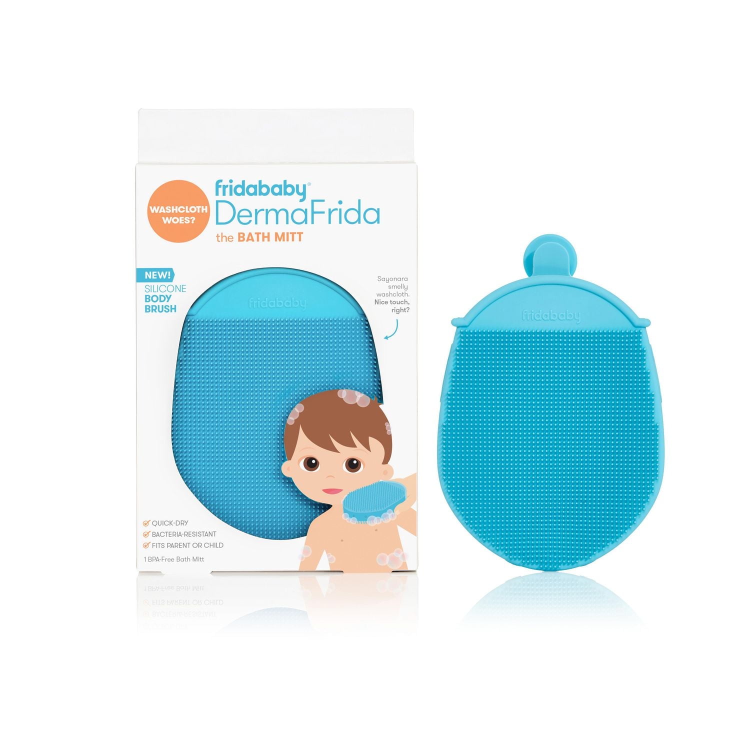 Frida Baby - DermaFrida The Bath Mitt - Gant de bain antibactérien en silicone pour bébé et tout-petit, brosse de bain pour le corps, brosse de bain en silicone à séchage rapide pour tout-petit, rempl