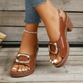 thumbnail image 2 of Ladies Dressy Sandals for Women 2025 Summer Trendy Leather Buckle Peep Toe Chunky High Heel Slingback Sandals, 2 of 7
