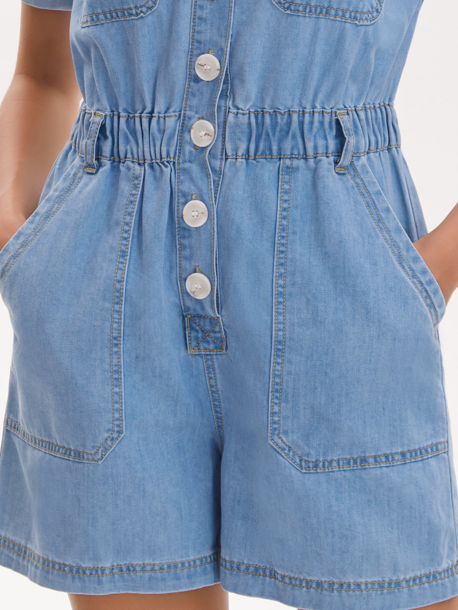 DARING DIVA Women's Denim Romper Collared Short Sleeve Jean Jumpsuit Shorts XX-Large Blue