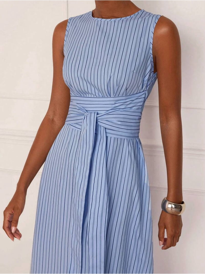 striped blue and white maxi dress Navy together style The Blue V Neck Shirred