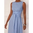 thumbnail image 4 of Elegant Sleeveless Blue And White Stripe Wrap Maxi Dress For Women, 4 of 7