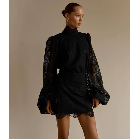 Elegant Lace Dress with Puff Sleeves