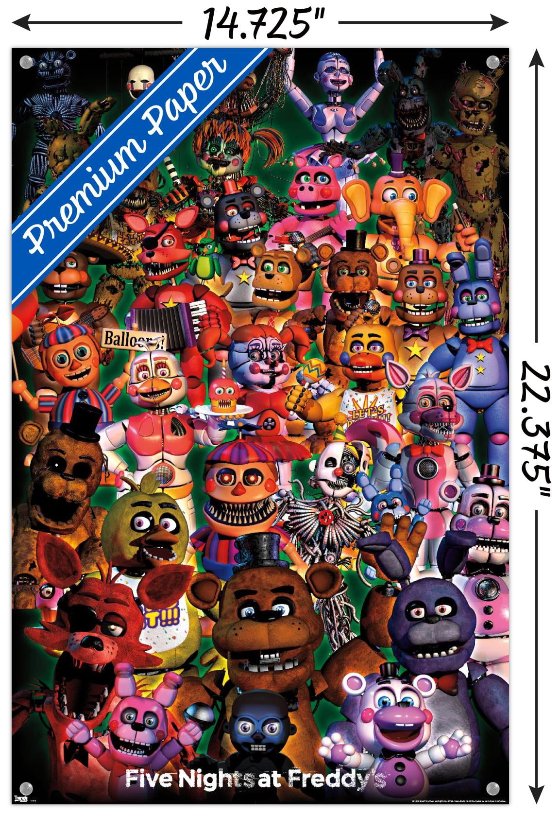 Five Nights at Freddy's - Ultimate Group Wall Poster with Push Pins, 14.725" x 22.375"