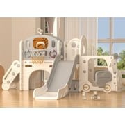 XJD 10 in 1 Toddler Slide Set Playground Climber, Grey, 87.00 x 73.20 x 43.70 Inches