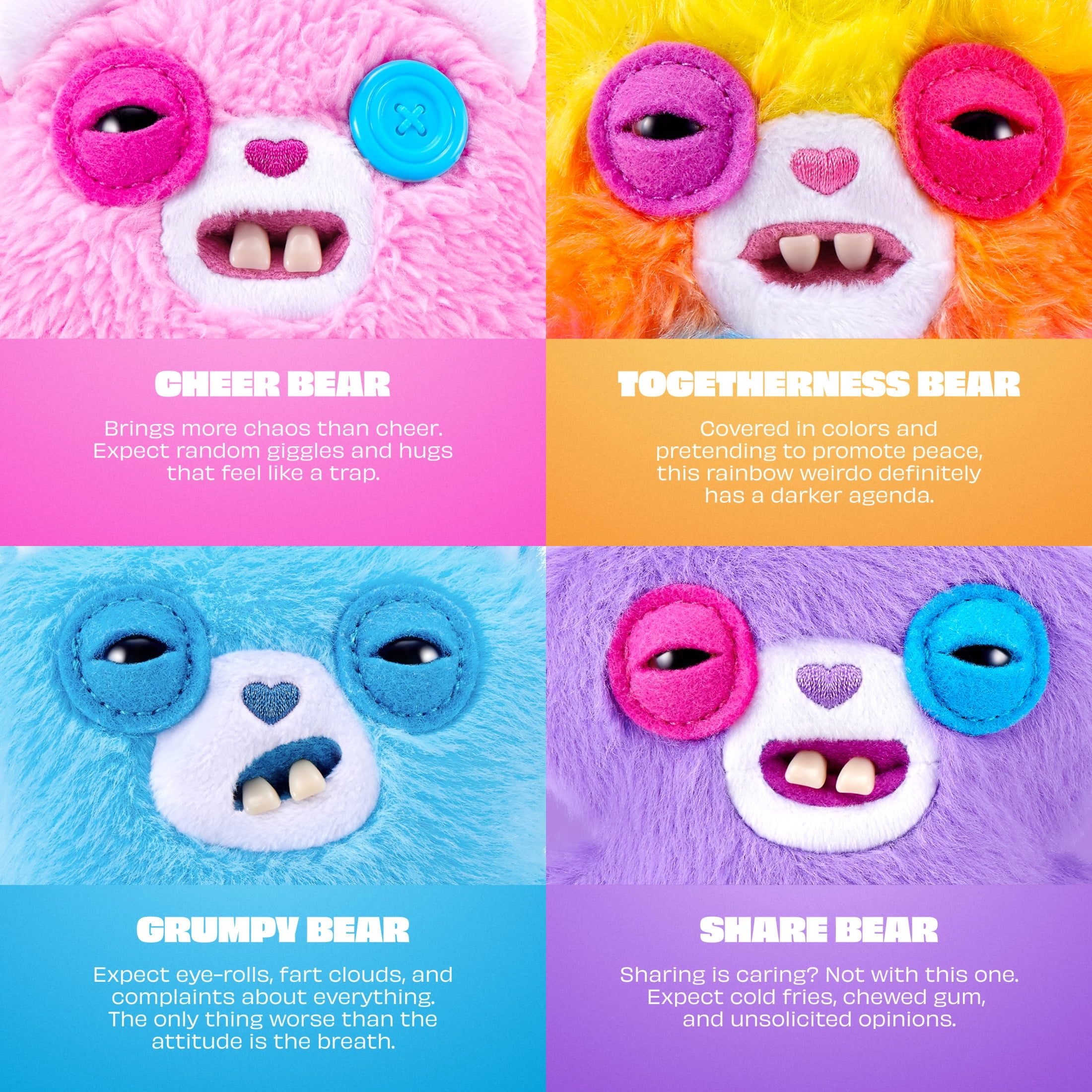 Fuggler Care Bear Keyring 5 Inch Plush Collectible Accessory by ZURU Featuring Funny Ugly Monster Design with Clip-On Key Ring, Perfect for Bags, Backpacks, and Fans