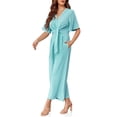 thumbnail image 3 of Solid Color V-Neck Casual Wide Leg Jumpsuit With Bownot, 3 of 5