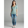 thumbnail image 5 of Emmalise Women's Slim Athletic Fit Vneck Tshirt Half Sleeves Top Jr Size (Dusty Sage, Small), 5 of 5