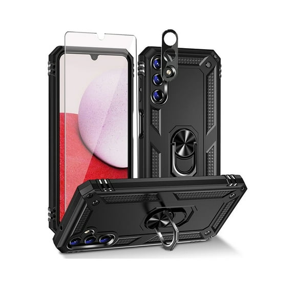 Xhy Samsung Galaxy A14 5G Case with Screen and Lens Protector and Magnetic Ring Mount Kickstand Military Grade Full Body Double Layer Durable Detachable for Galaxy A14 5G Phone - Black