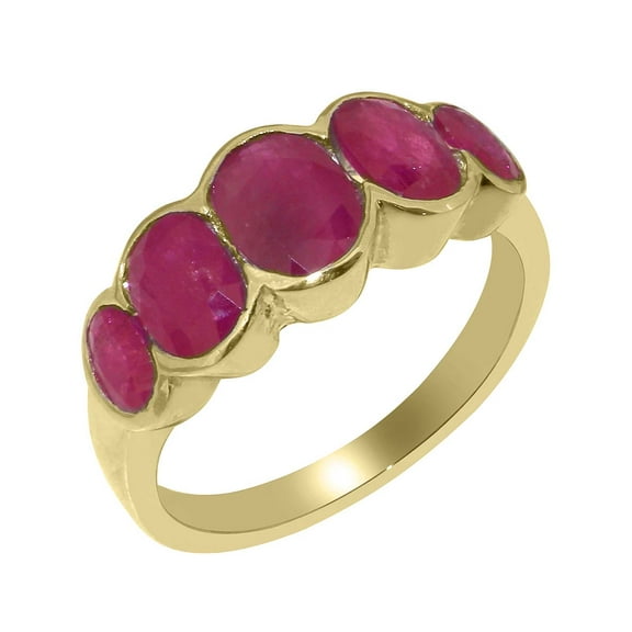 LBG British Made 10k Yellow Gold Natural Ruby Womens Band Ring - 33 size options - Size 10