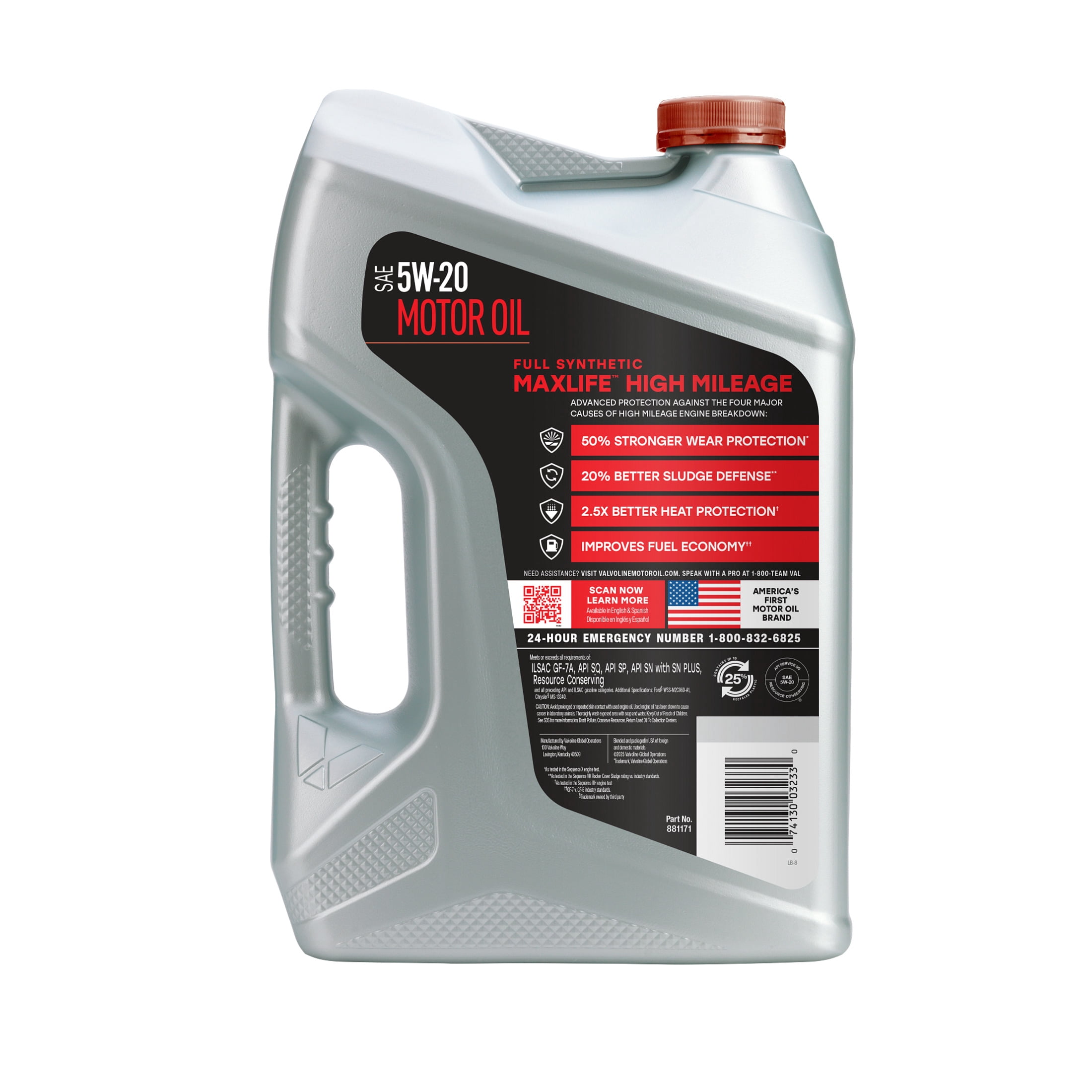 Valvoline MaxLife Full Synthetic High Mileage 5W-20 Motor Oil 5 Quart, pack of 3
