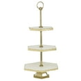 thumbnail image 7 of DecMode 12" x 22" White Marble 3 Tiered Server with Gold Base, 1-Piece, 7 of 7