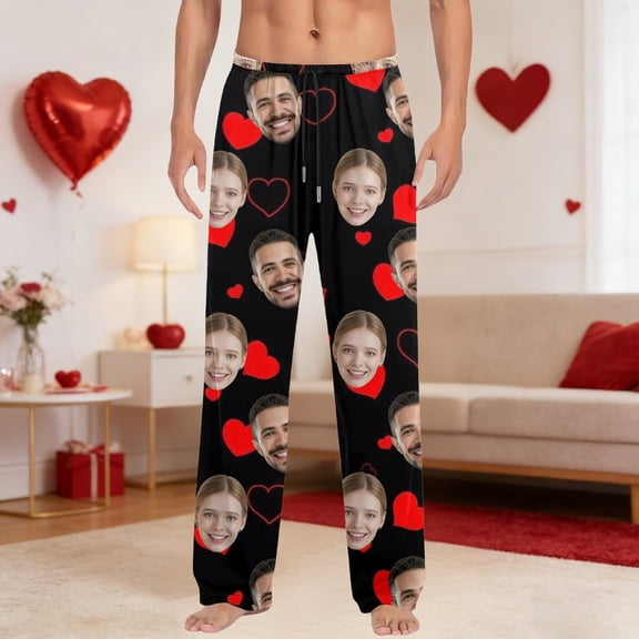 Personalized Pajamas Pants With Photo For Men Women Custom Pajama Pants Anniversary Mens Pjs Pants With Pockets Black S