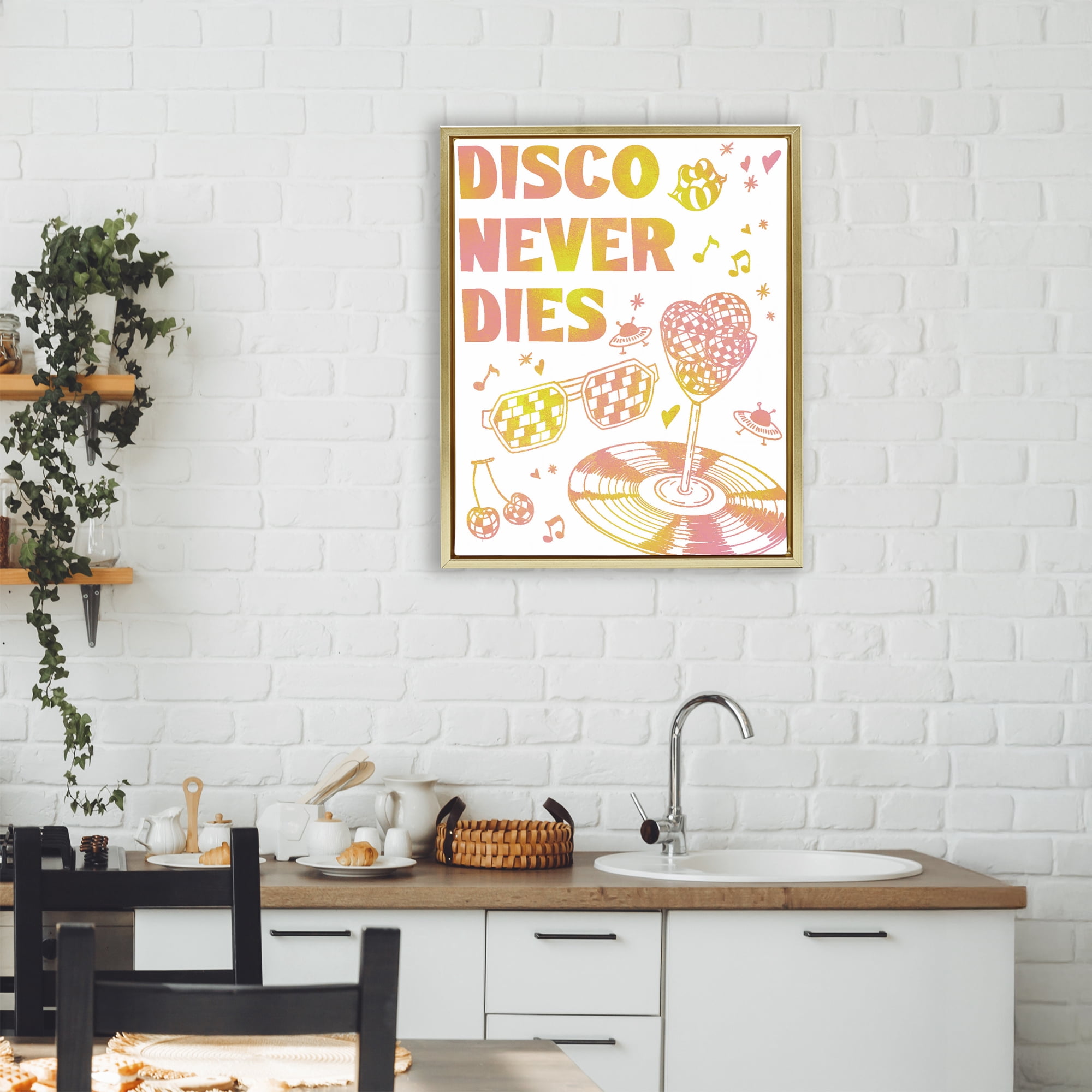 Stupell Industries Disco Never Dies Gold Framed Floater Canvas Wall Art, design by Ziwei Li