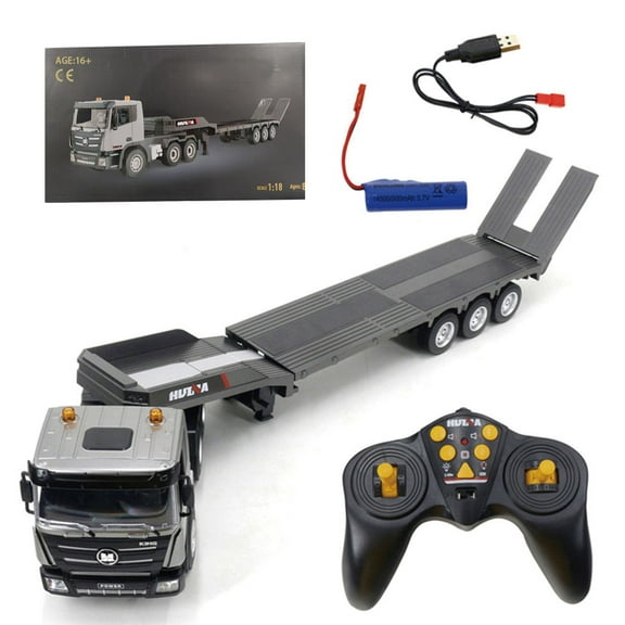 1:18 Scale RC Flatbed Trailer Model, 2.4G 9CH Construction Vehicle, Holiday Gift  (RTR Version)