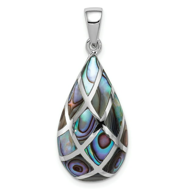 925 Sterling Silver Teardrop Abalone Necklace Pendant Charm Natural Shell Stone