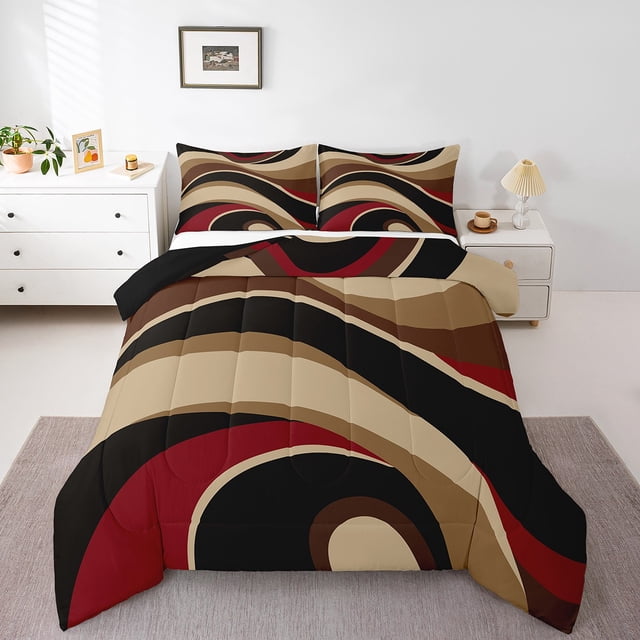 Erosebridal Geometry Stripe Bedding King Comforter Set,Abstract Artwork Bedding Sets King with Comforter,Lines Bedroom Decor,Reversible,Breathable,3-Piece