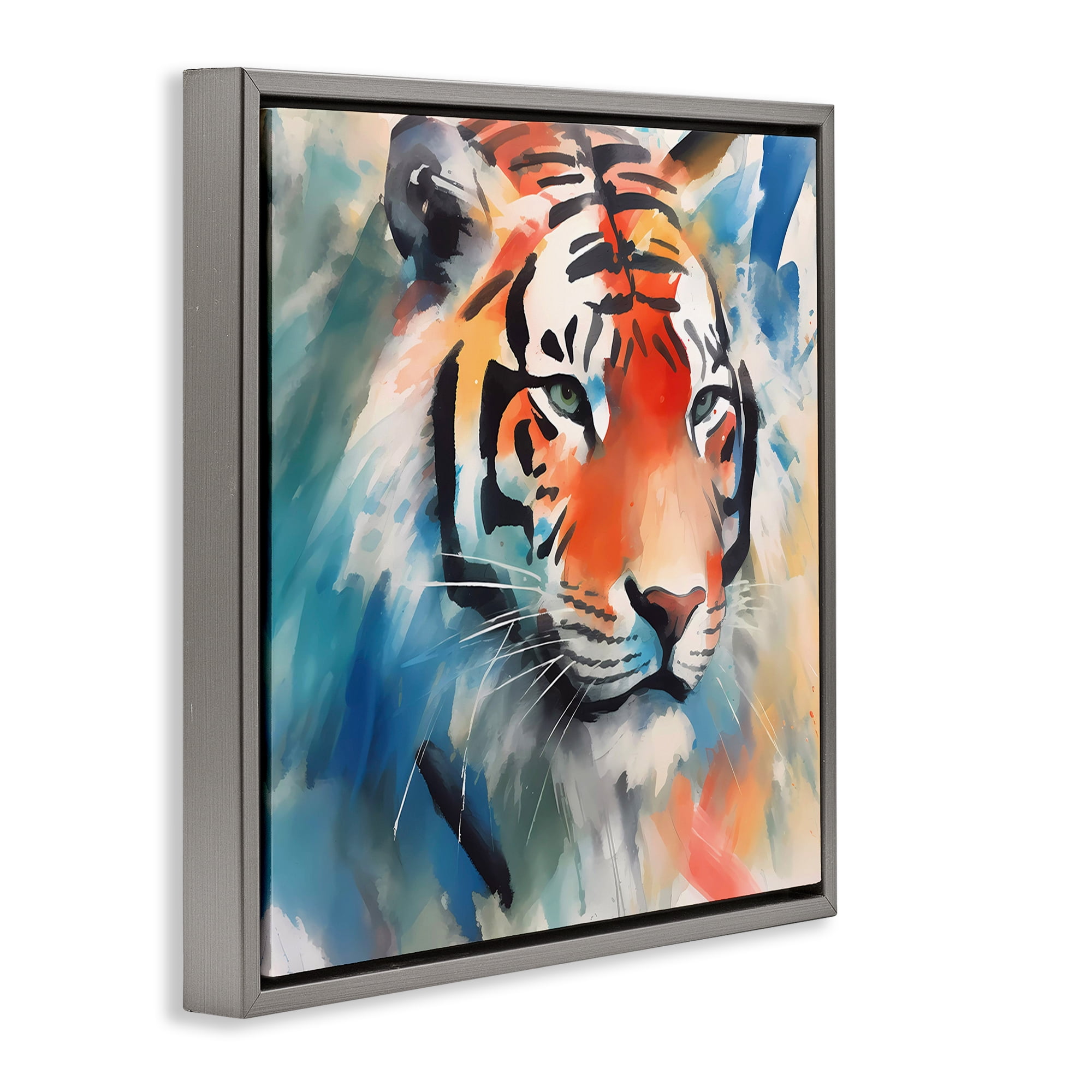 Stupell Industries Bold Modern tiger Animals & Insects Painting Gray Floater Framed Canvas Art Print Wall Art, 25 x 25