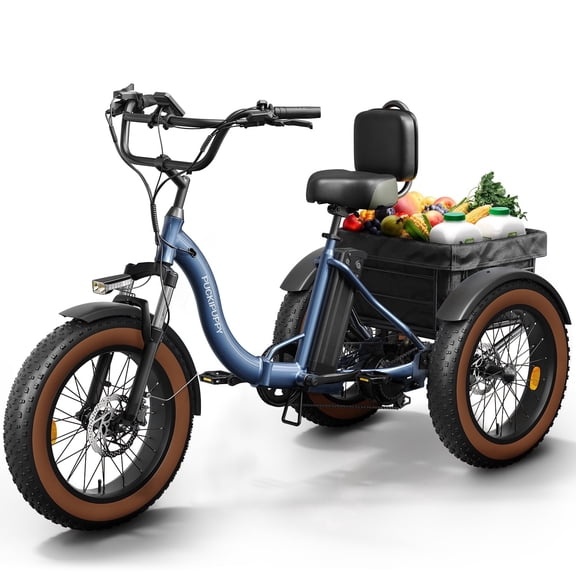 PUCKIPUPPY Electric Tricycle for Adults 960W Rear Motor 55Miles Range 20mph Max Speed 20" Fat Tire Electric Trike 3 Wheel Electric Bike 48V 15AH Battery E-Mountain Bike, Comply with UL2849 by SGS