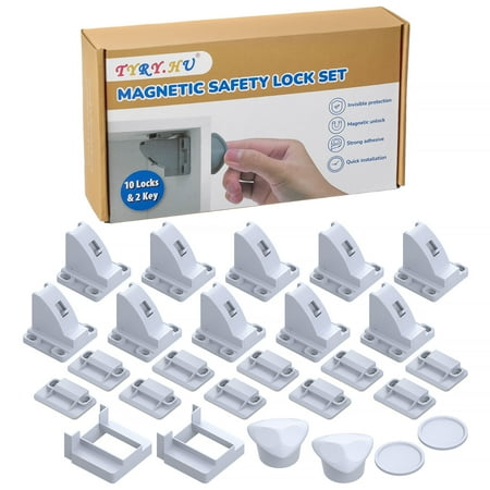 Tyry.Hu Magnetic Cabinet Locks for Baby Proofing Latch 10 Locks and 2 Key for Cabinets,Drawers,Cupboards