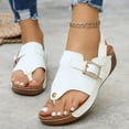 thumbnail image 4 of Dakaela Womens Leather Orthopedic Wedge Sandals Rhinestone Buckle Platform Flip Flops Arch Support Summer Beach Slip on Slides with Back Strap White Size 6, 4 of 9