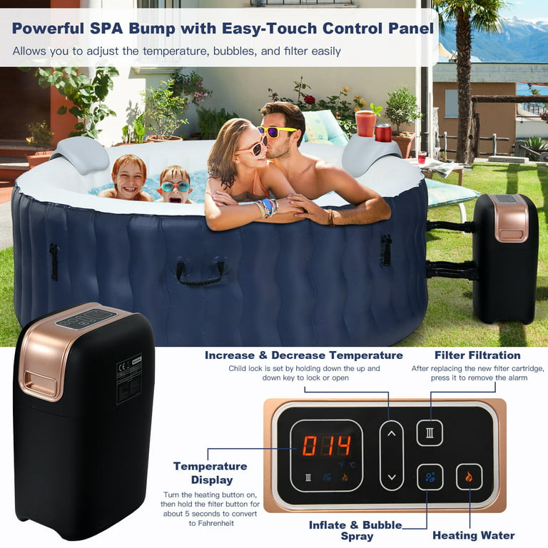 Gymax Inflatable Hot Tub Spa w/ 108 Massage Bubble Jets 4-Person Heated Spa  for Patio Blue 