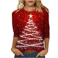thumbnail image 2 of Elvqul Christmas Tops for Women Dressy T Shirts 3/4 Sleeve Red Graphic Pullover Womens Blouses Loose, 2 of 5