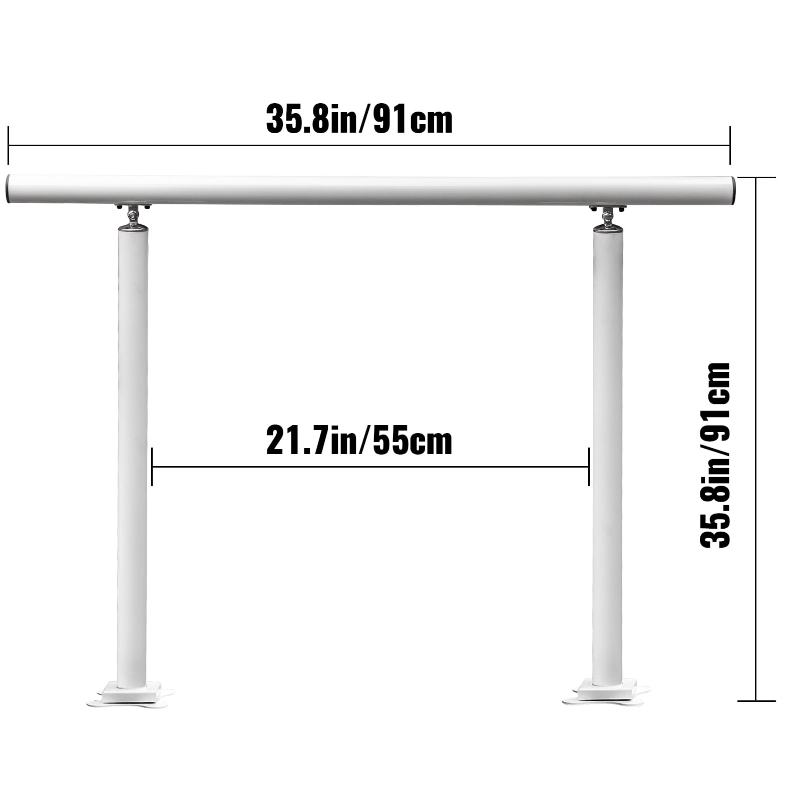 VEVOR 3 FT Handrail Adjustable from 0 to 60 Degrees, 34 inch Outdoor Handrail, Outdoor Stair Railing Handrail for White Aluminum Stair Railing for Garden, Office Area