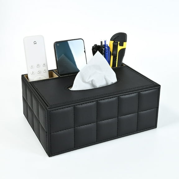 Tissue Box PU Leather Multifunction Tissue Holder Suitable for Storing Pen and Stationery, Desk Organizer Storage for Office and Home