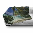 thumbnail image 3 of Plant Soft Flannel Fleece Throw Blanket, Tropical Paradise at Maldives with Palms Blue Sky Beaches Tranquility, Cozy Plush for Indoor and Outdoor Use, 50" x 60", Sky Blue Green, by Ambesonne, 3 of 6