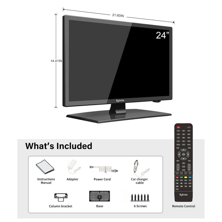 Sylvox 24inch RV TV, 12 Volt TV DC Powered Television, 1080P FHD RV TV with  built in dvd player, Hi-Fi Speaker & FM Radio 