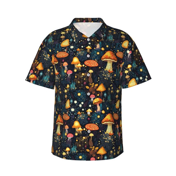 Balery Colorful Plants Mushroom Camisas hawaianas de manga corta para hombre, camisas playeras de corte holgado, camisas de vacaciones con botones,Small