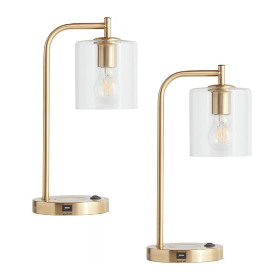 Brightech Elizabeth LED Table Lamp Set Wireless Charging Pad and USB Port, Bedside Reading Lamp, Vintage Brass Gold Desk Lamp, Nightstand Lamp with LED Bulb for Bedroom