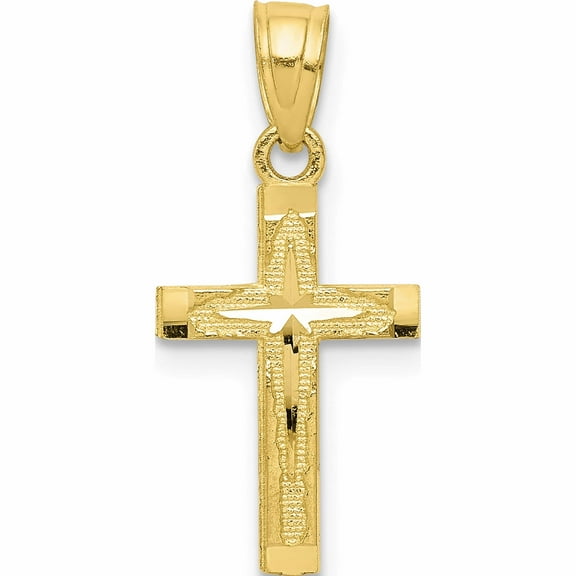 10K Yellow Gold Diamond-Cut Cross Pendant (20 X 11) Made In United States 10c1094