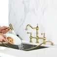 thumbnail image 3 of 8 inch Centerset Bridge Kitchen Faucet with Brass Side Sprayer, 2 Handles 4 Holes Antique Classic Heritage Deck-Mount Kitchen Sink Faucet, 360° Rotating Faucet, for Kitchen, Gold, 3 of 7