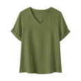 thumbnail image 7 of ClodeEU Women's Linen Blend V Neck Short Sleeve T-Shirt,Solid Color Casual Top Army Green,Womens Plus L, 7 of 7