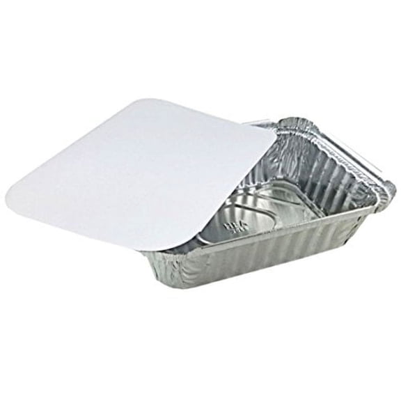 Pactogo 1 1/2 lb. Disposable Oblong Deep Aluminum Foil Take-Out Pan with Board Lid Containers 7.07" x 5.13" x 1.69" (Pack of 200 Sets)