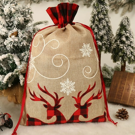 Xmas Drawstring Bag Large Fabric Washable Wrapping Pouch Gift Bags Lightweight Christmas Multipurpose Anti fade Festival Prop Present Bags Household Party Walmart