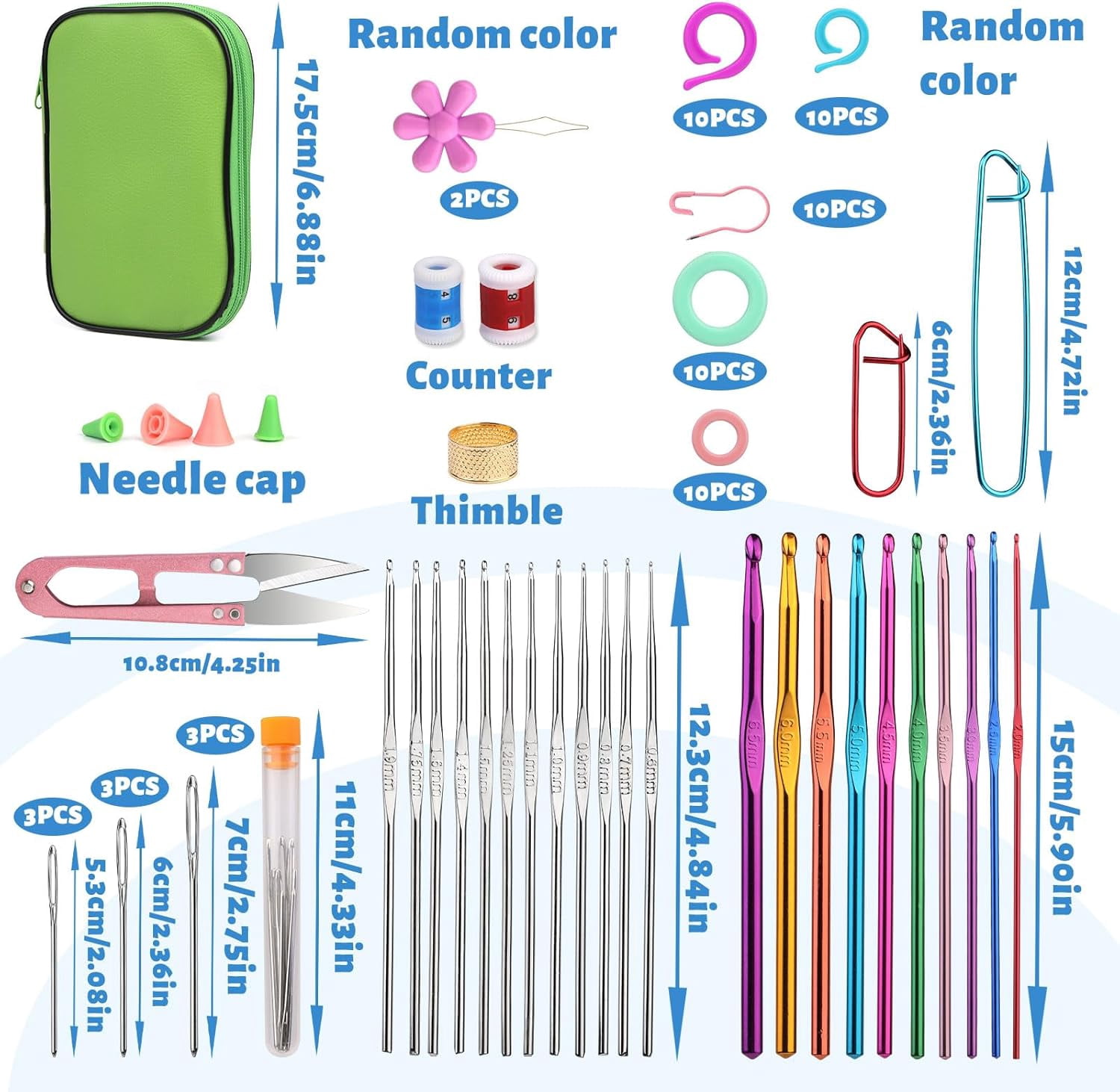 96 PCS Crochet Needles Set, Hooks Kit with Storage Bag, Metal Stitch Markers, Large-Eye Blunt for Lovers (Green)