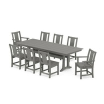 POLYWOOD® Prairie 9-Piece Farmhouse Dining Set with Trestle Legs in Slate Grey