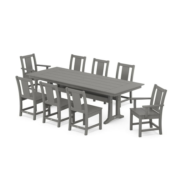 POLYWOOD® Prairie 9-Piece Farmhouse Dining Set with Trestle Legs in Slate Grey