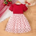 thumbnail image 2 of Hrsba Casual Dress for Girls,3-8years Girls' Fashion Love Printed Mesh Flying Sleeve Short Sleeve Round Neck Dress,Kids Summer Dress,Red ,100, 2 of 5