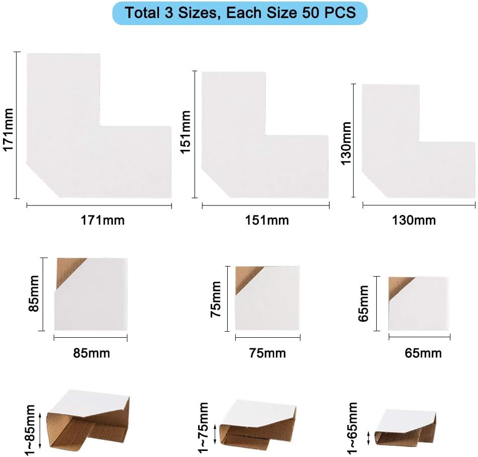 150pcs 3 Sizes Frame Corner Protector Adjustable Cardboard Corner Guard Protectors