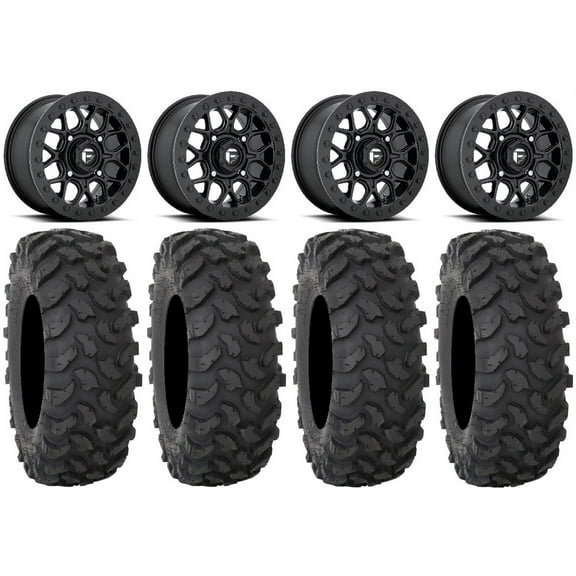 Fuel Tech Beadlock Black 15" Wheels 32" XTR370 Tires Can-Am Commander Maverick Renegade Outlander Defender