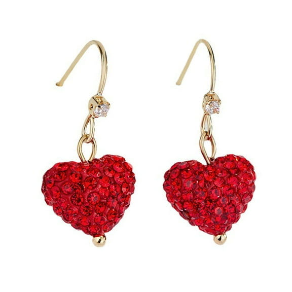 Mightlink 1 Pair Women Hook Earrings Artificial Crystal Red Heart Glitter Pendant Dangle Earrings Jewelry Gift