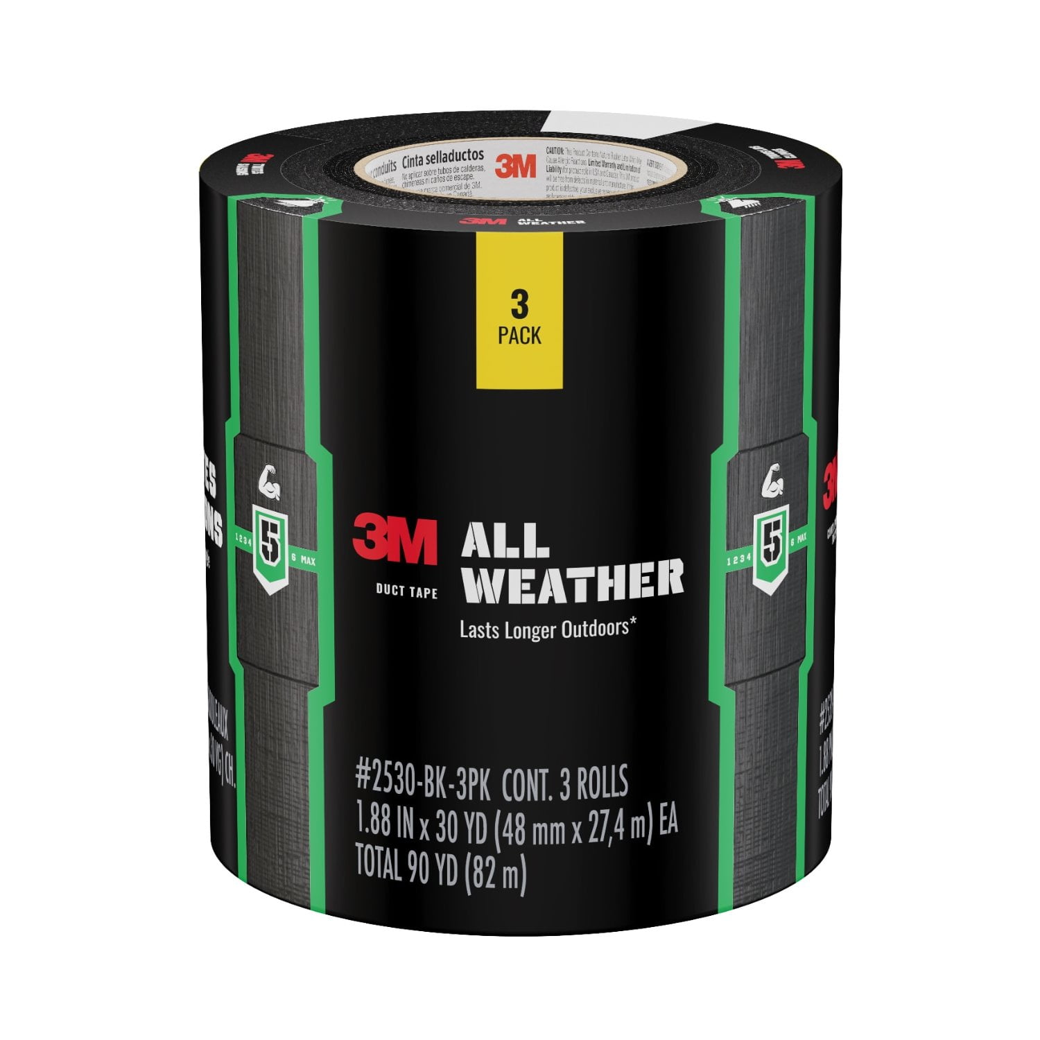 3M All Weather Duct Tape, Black, 1.88 in. x 30 yd., 3 Pack