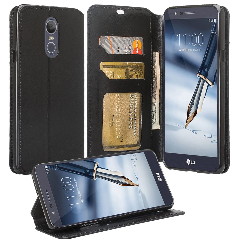 LG Phoenix 4/Zone 4/Aristo 3/Tribute Empire/Rebel 4 LTE/Aristo 2 Plus Case  Cute Leather Wallet Case Kickstand Phone Case -Black - Walmart.com