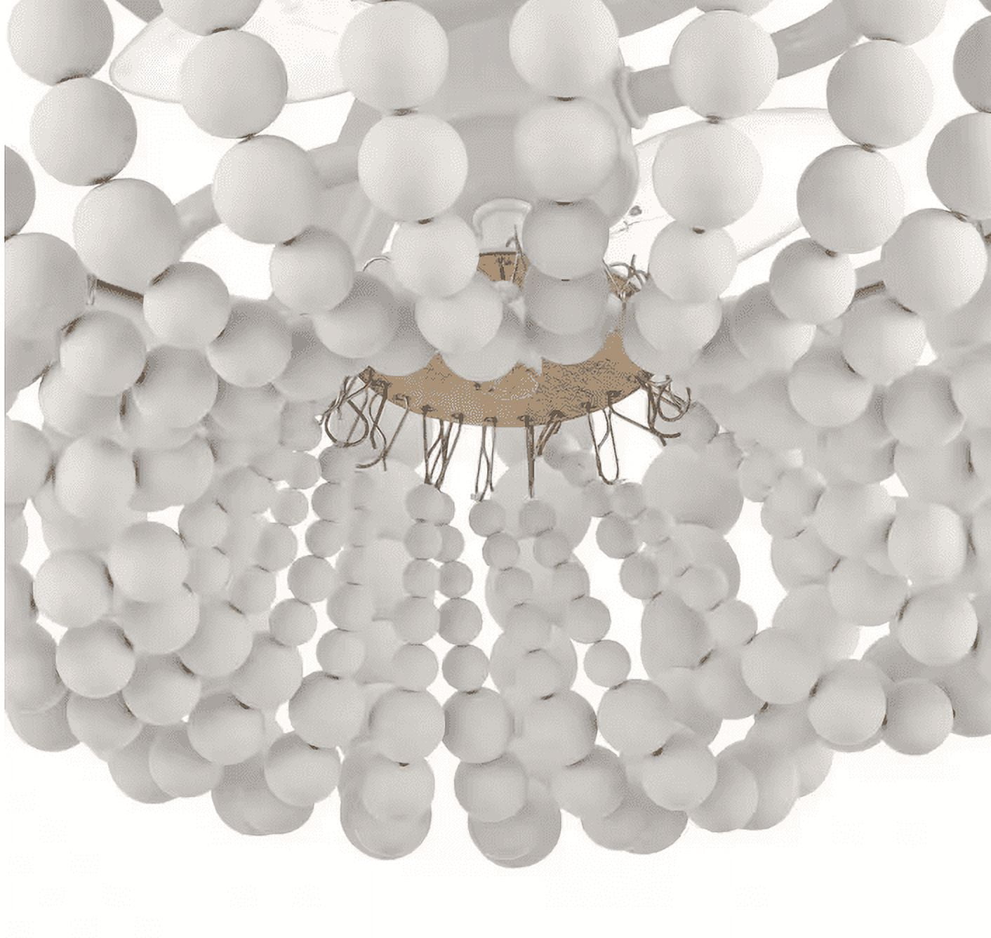 Cayman 13 in. 2-Light White and Faux Wood Beaded Flush Mount Ceiling Light Fixture with White Beaded Shade