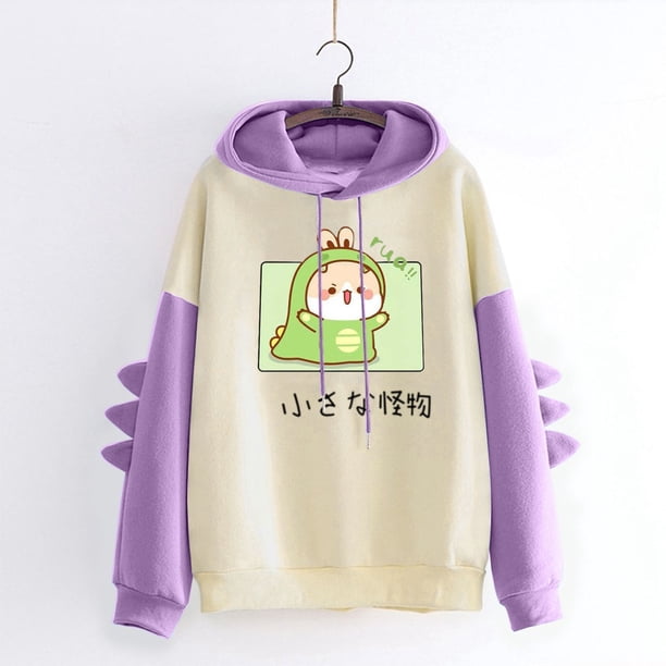ICHUANYI Clearance Fashion Women Casual Hoodie Print Long Sleeve Kawaii Dinosaur Sweatshirt Tops(Purple, L) ICHUANYI WER2023081204565