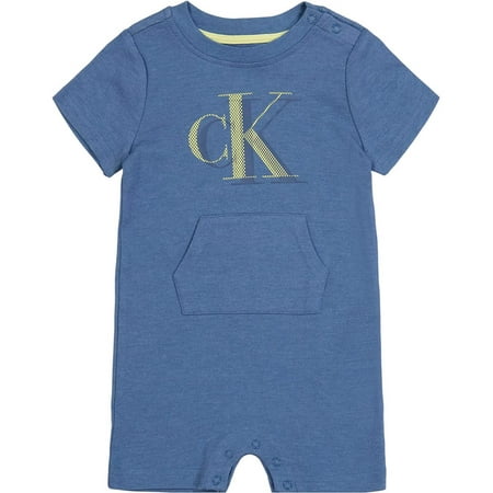 Calvin Klein Boys 0-9 Months Short Sleeve Kangaroo Pocket Romper (Blue 0-3 Months)